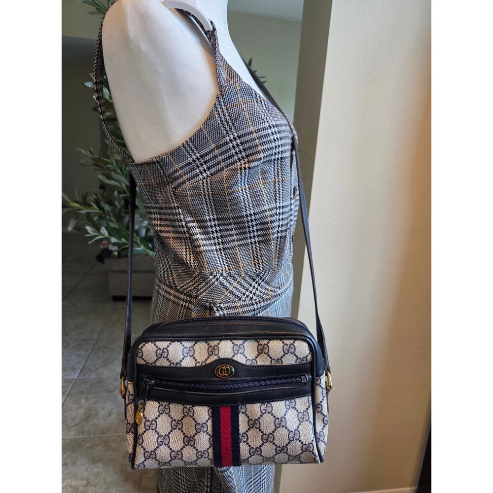 Gucci Vintage GG Supreme Crossbody Bag Navy Web Stripe Ophidia Bag Italy - Picture 3 of 15